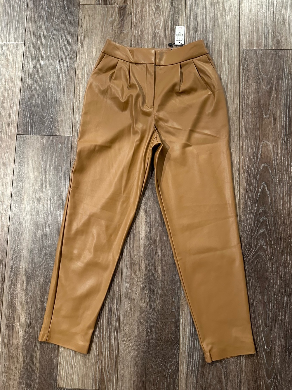 Express Faux Leather Straight Leg Pants in Caramel